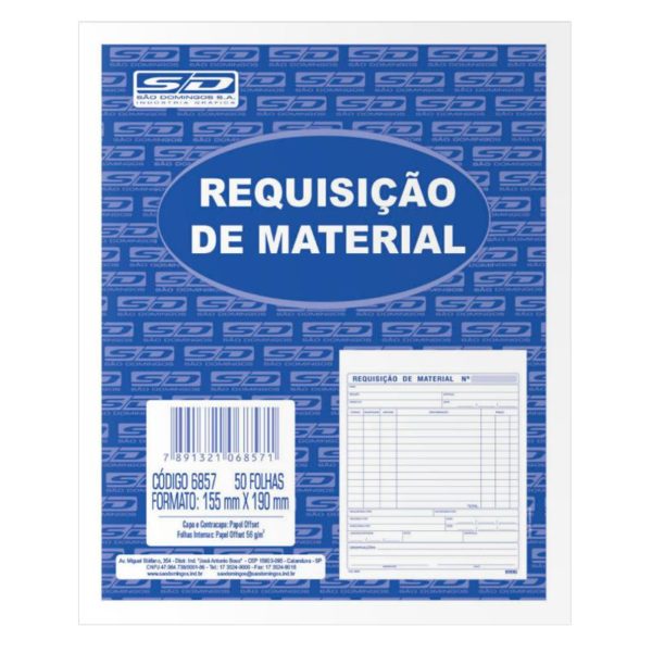 Bloco Requisição De Material 155x 190mm Bloco Com 100 Folhas São Domingos Papel And Cia 1957