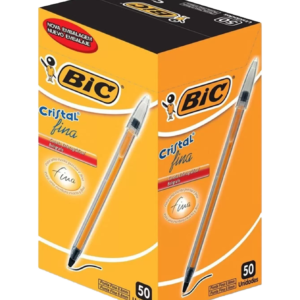 Caneta Esferográfica Preta Cristal Fina 0.8 Caixa 50 Unidades – Bic