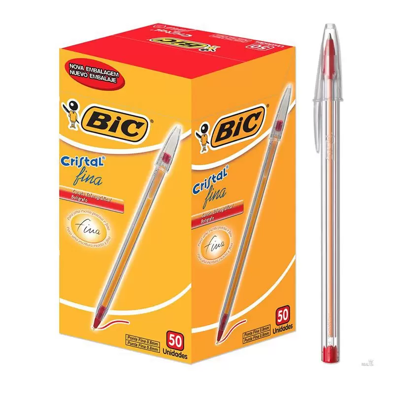 Caneta Esferográfica Vermelha Cristal Fina 0.8 Caixa 50 Unidades – Bic