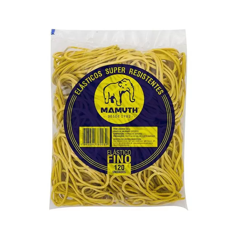 Elástico para Dinheiro nº18 Amarelo Elástico Fino 120 Unidades com 100g – Mamuth