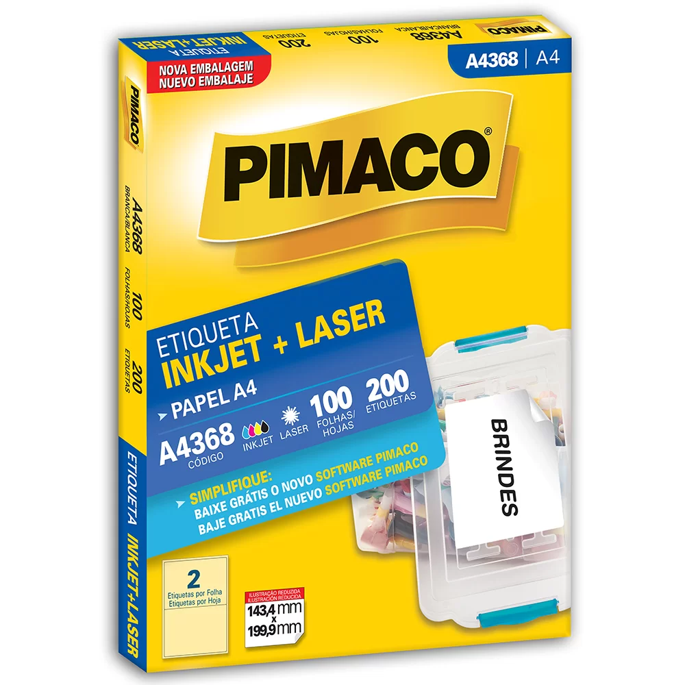 Etiqueta Laser/Inkjet 143×199,9mm 2 Etiquetas por Folhas – Pimaco