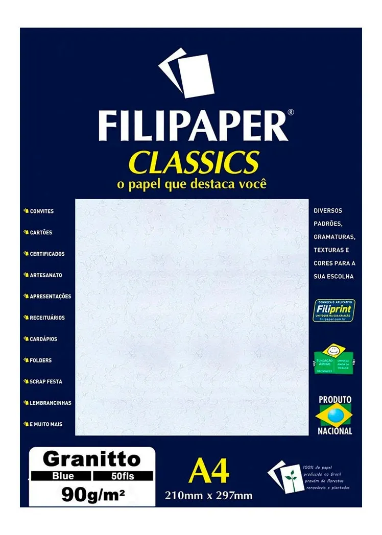 Papel Granitto Blue 90g 210×297 100 Folhas – Filipaper