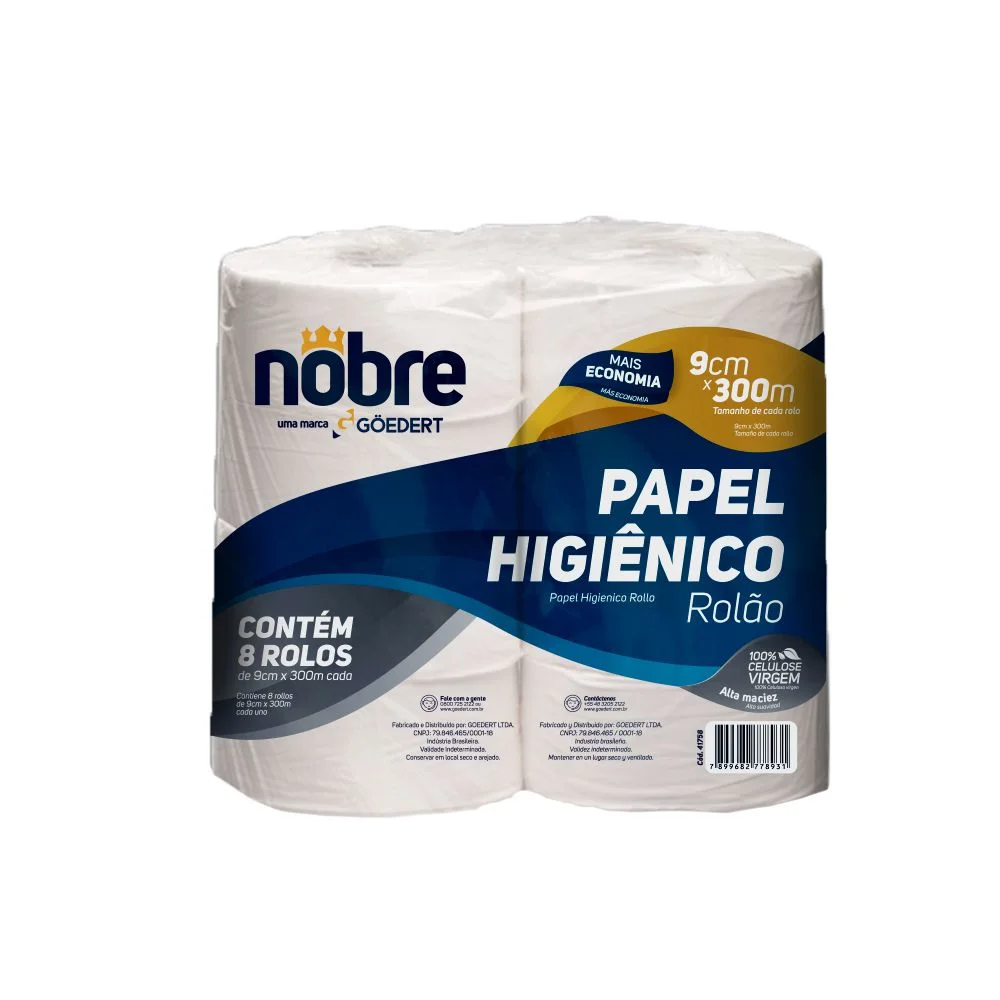 Papel Higiênico 300m com 8 Rolos Branco Celulose – Nobre