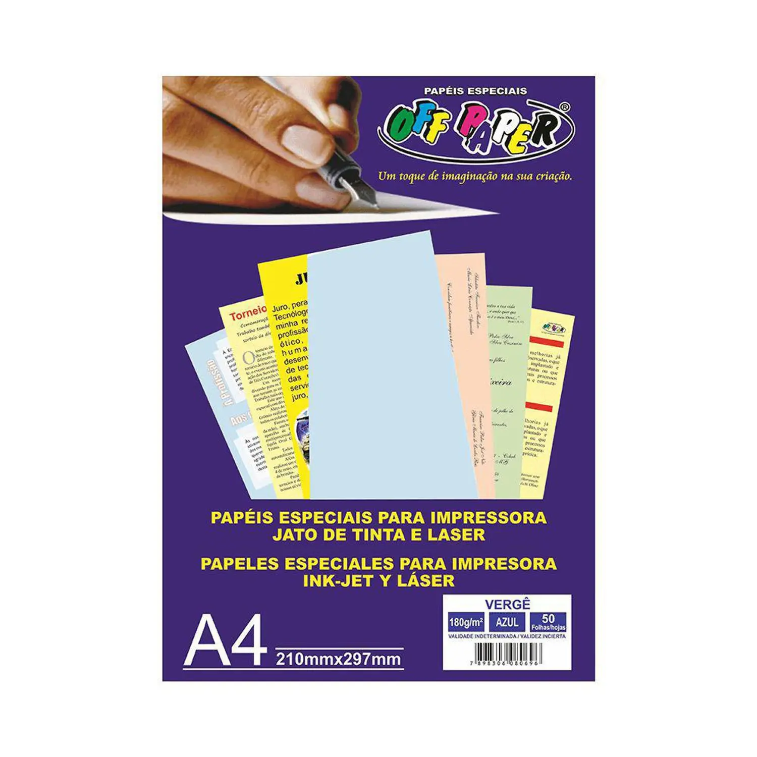 Papel Vergê 180g A4 Azul / Salmão / Verde Caixa 50 Folhas – Off Paper