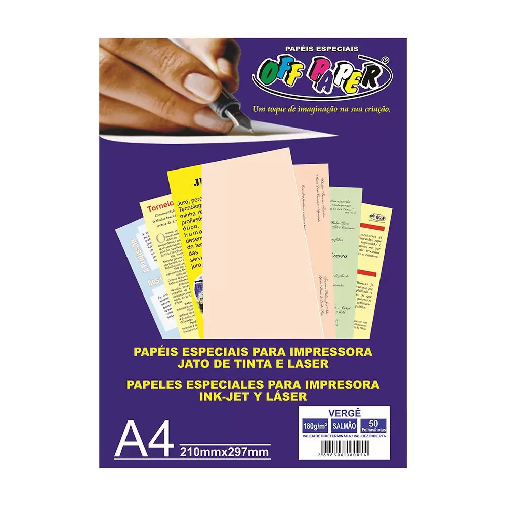 Papel Vergê 180g A4 Azul / Salmão / Verde Caixa 50 Folhas – Off Paper