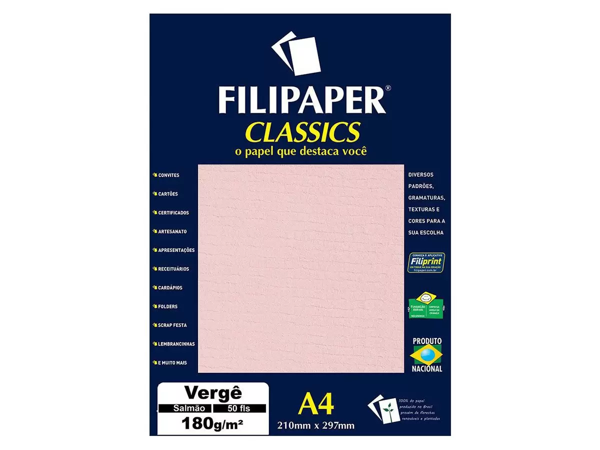 Papel Vergê A4 Salmão 180g/m2 210x297mm 50 Folhas – Filipaper