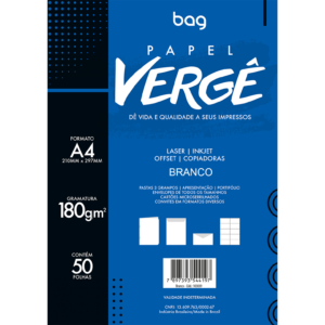 Papel Vergê Branco A4 180g 50 Folhas – Bag